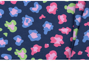 Jersey Katoen Stof Glitter Dierprint - Marine