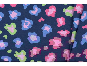 Jersey Katoen Stof Glitter Dierprint - Marine