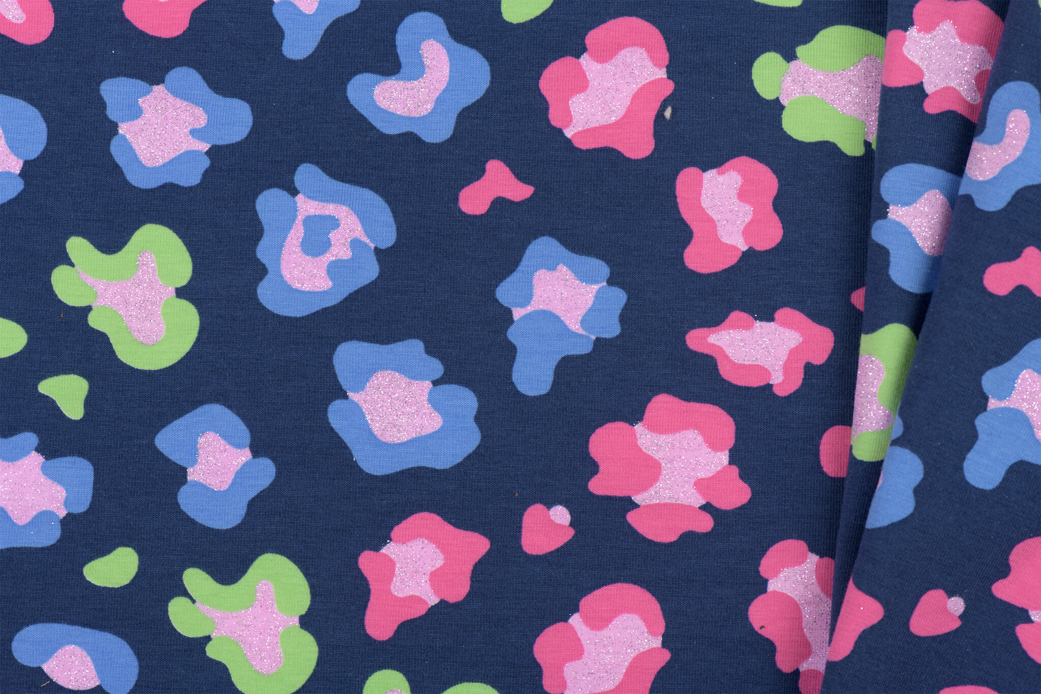 Jersey Katoen Stof Glitter Dierprint - Marine