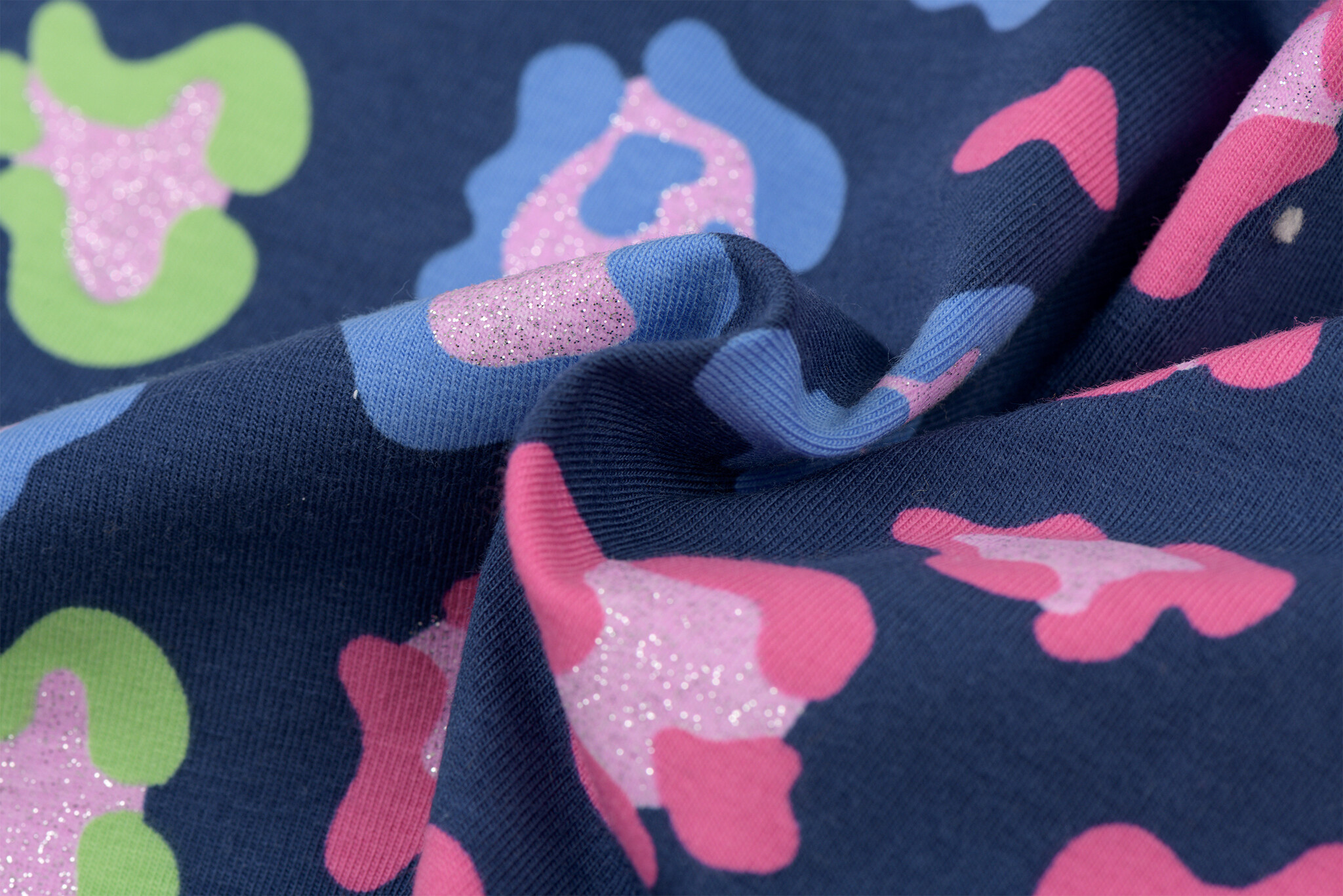 Jersey Katoen Stof Glitter Dierprint - Marine
