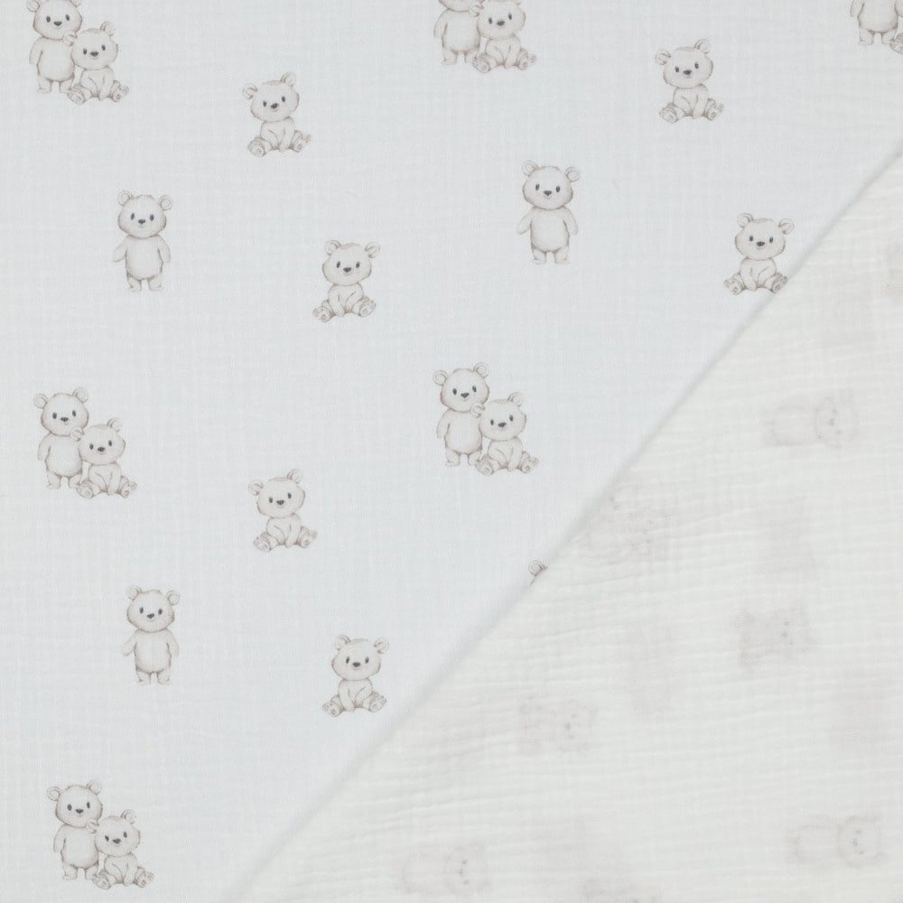 Organic Hydrofiel Katoen Stof - Baby Beertjes - Offwhite