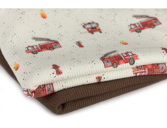Rib Jersey Stof - Brandweerwagen