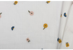 Double Gauze Katoen Stof Multi Embroidery Bloemen