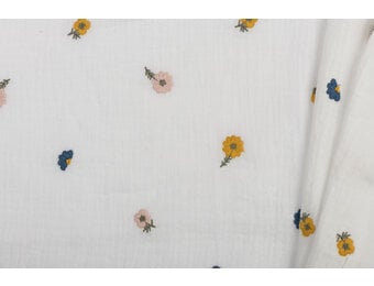 Double Gauze Katoen Stof Multi Embroidery Bloemen