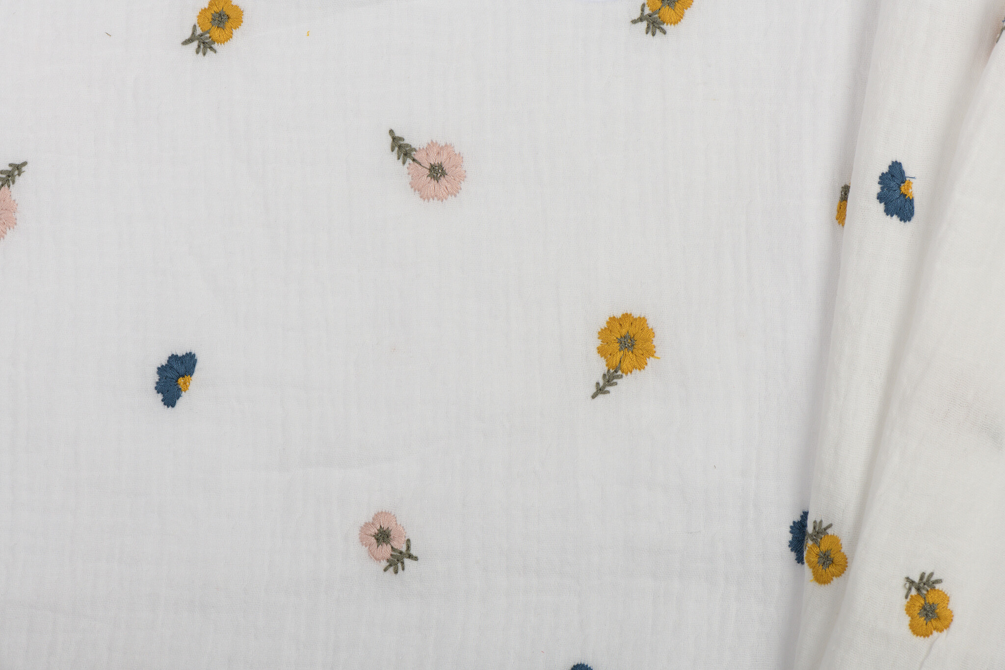 Double Gauze Katoen Stof Multi Embroidery Bloemen