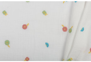 Double Gauze Katoen Stof Multi Embroidery Bloemen