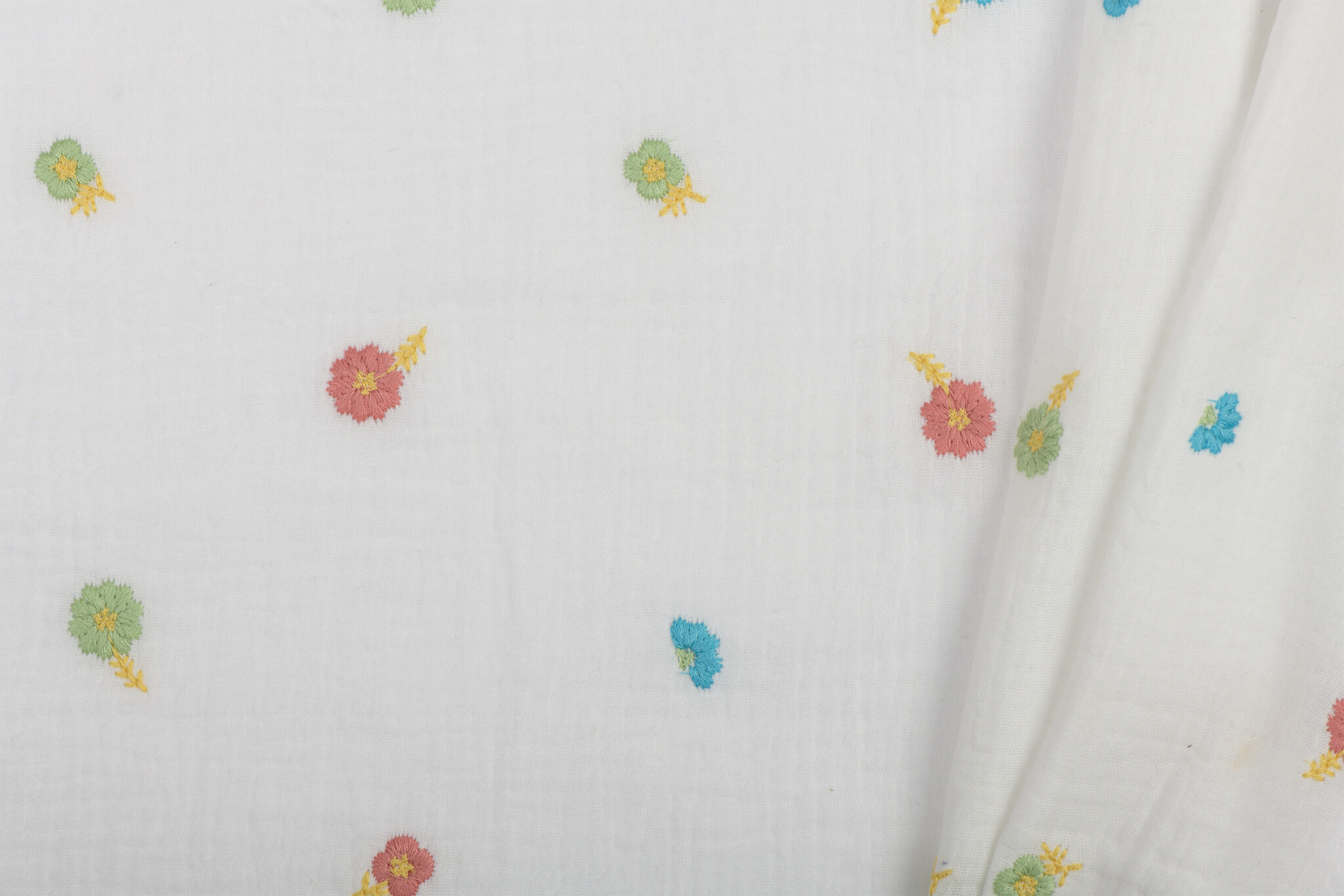 Double Gauze Katoen Stof Multi Embroidery Bloemen