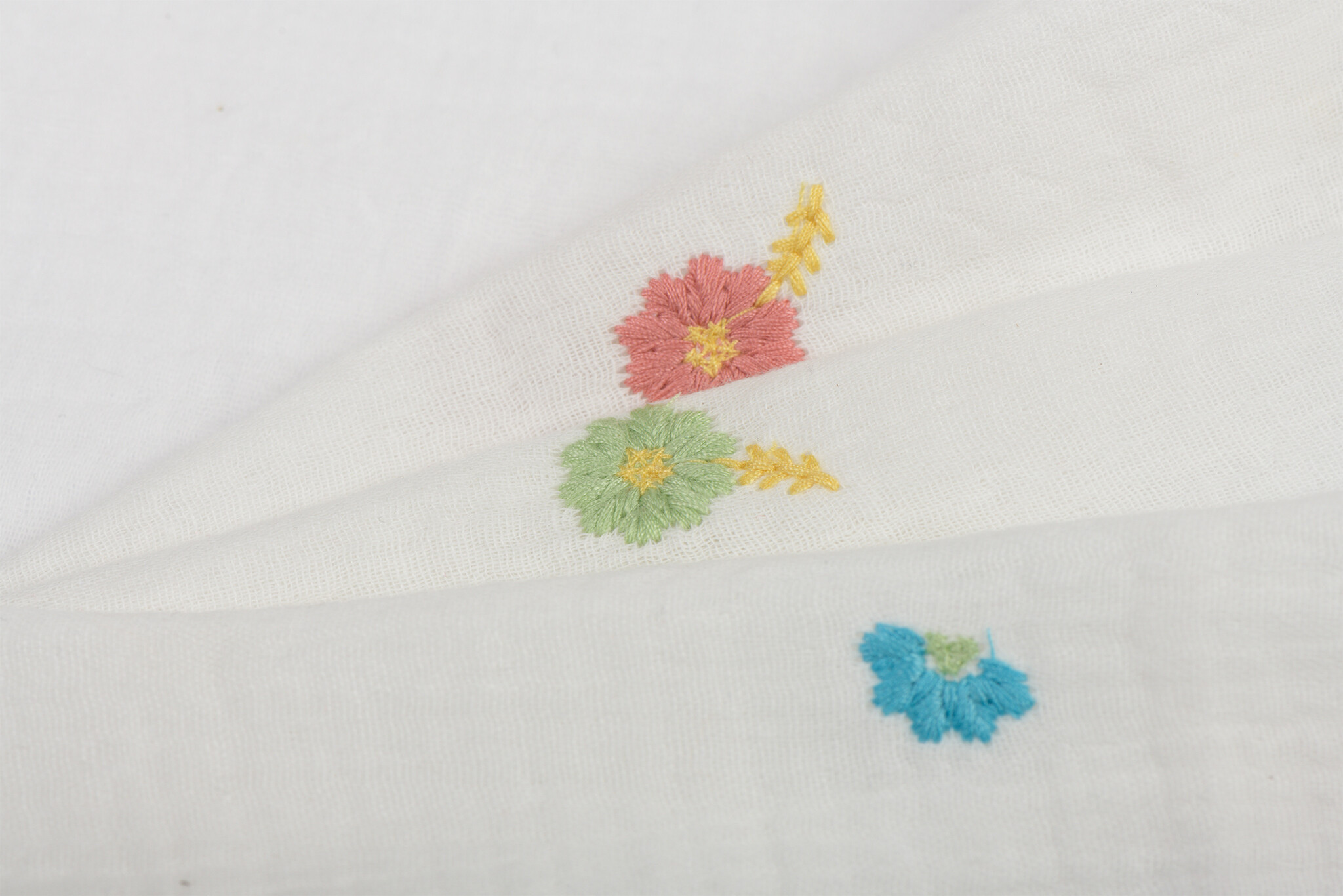 Double Gauze Katoen Stof Multi Embroidery Bloemen