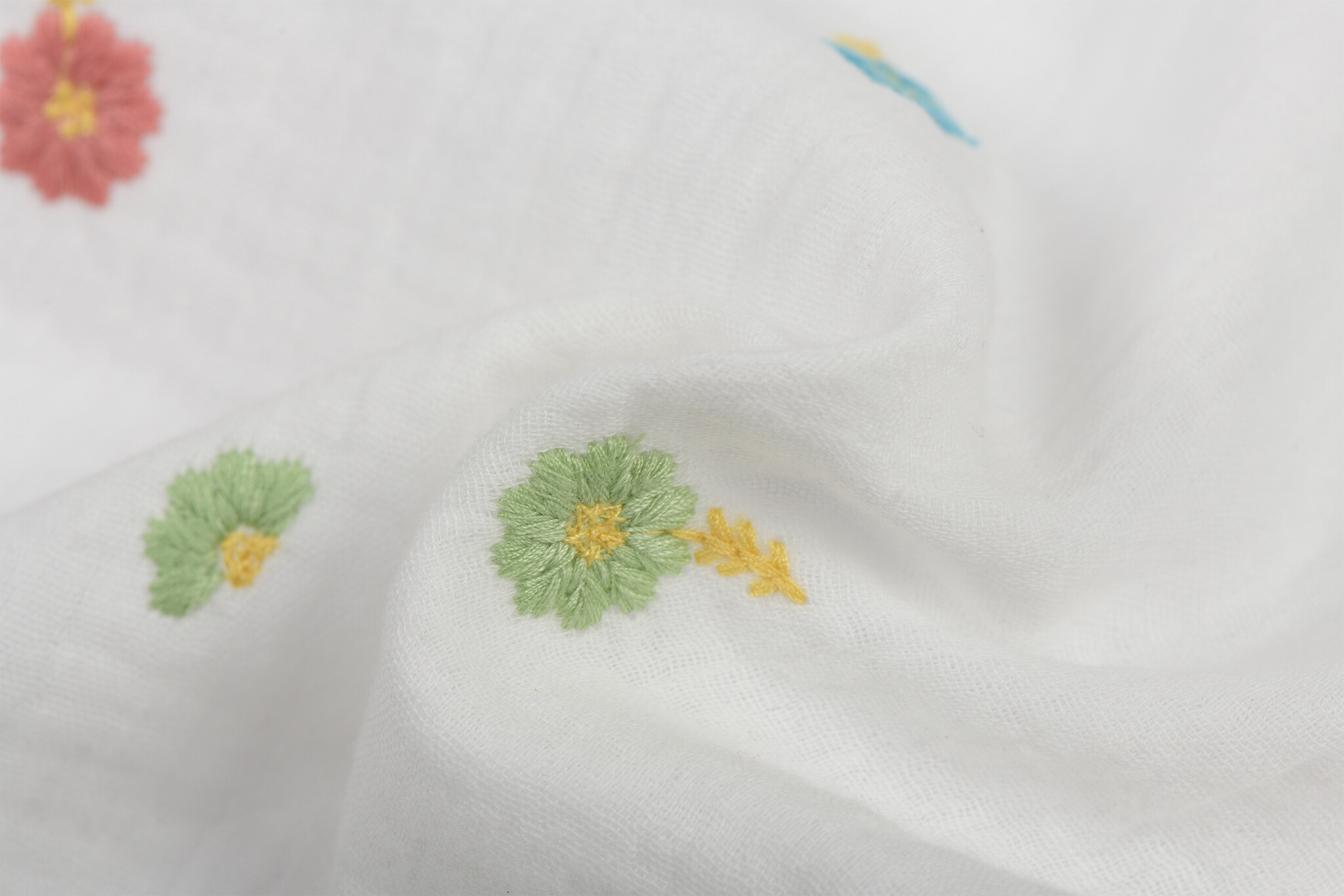 Double Gauze Katoen Stof Multi Embroidery Bloemen