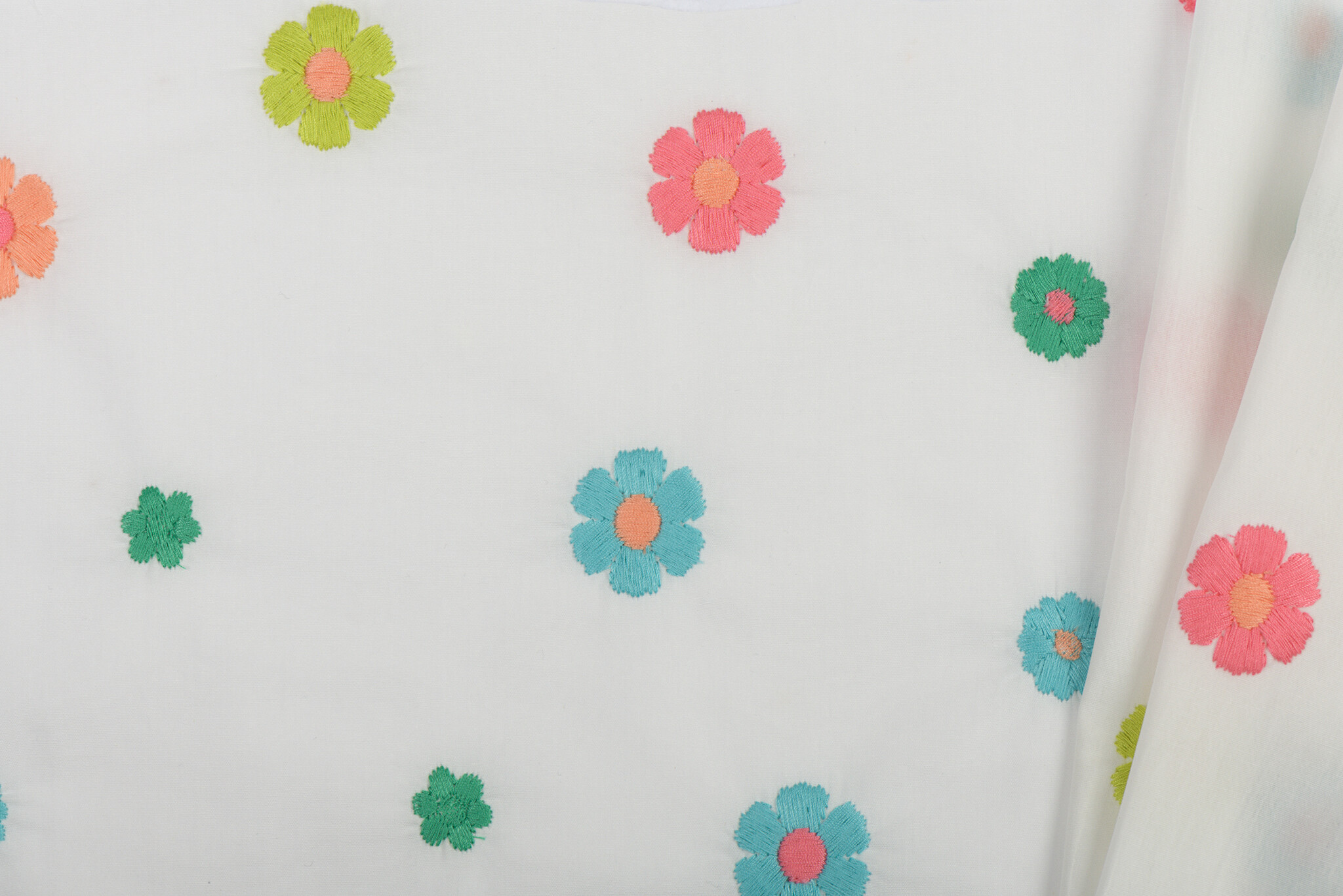 Katoen Poplin Multi Embroidery - Groen