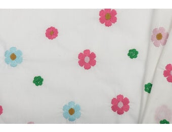 Katoen Poplin Multi Embroidery - Roze