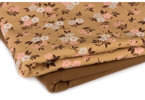 Jersey Katoen Digitale Print - Bruin Roze Kleine Bloem