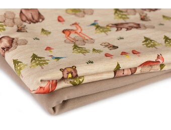 Jersey Katoen Digitale Print - Beige Bosachtig Dieren