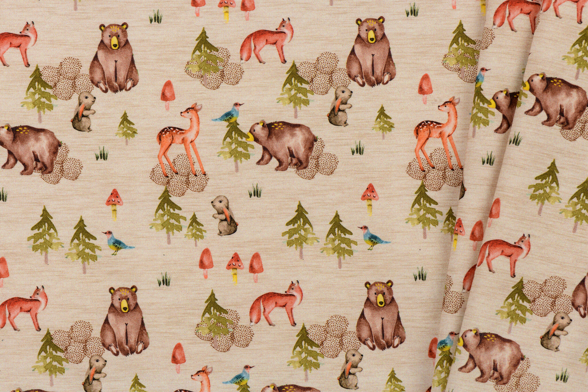 Jersey Katoen Digitale Print - Beige Bosachtig Dieren