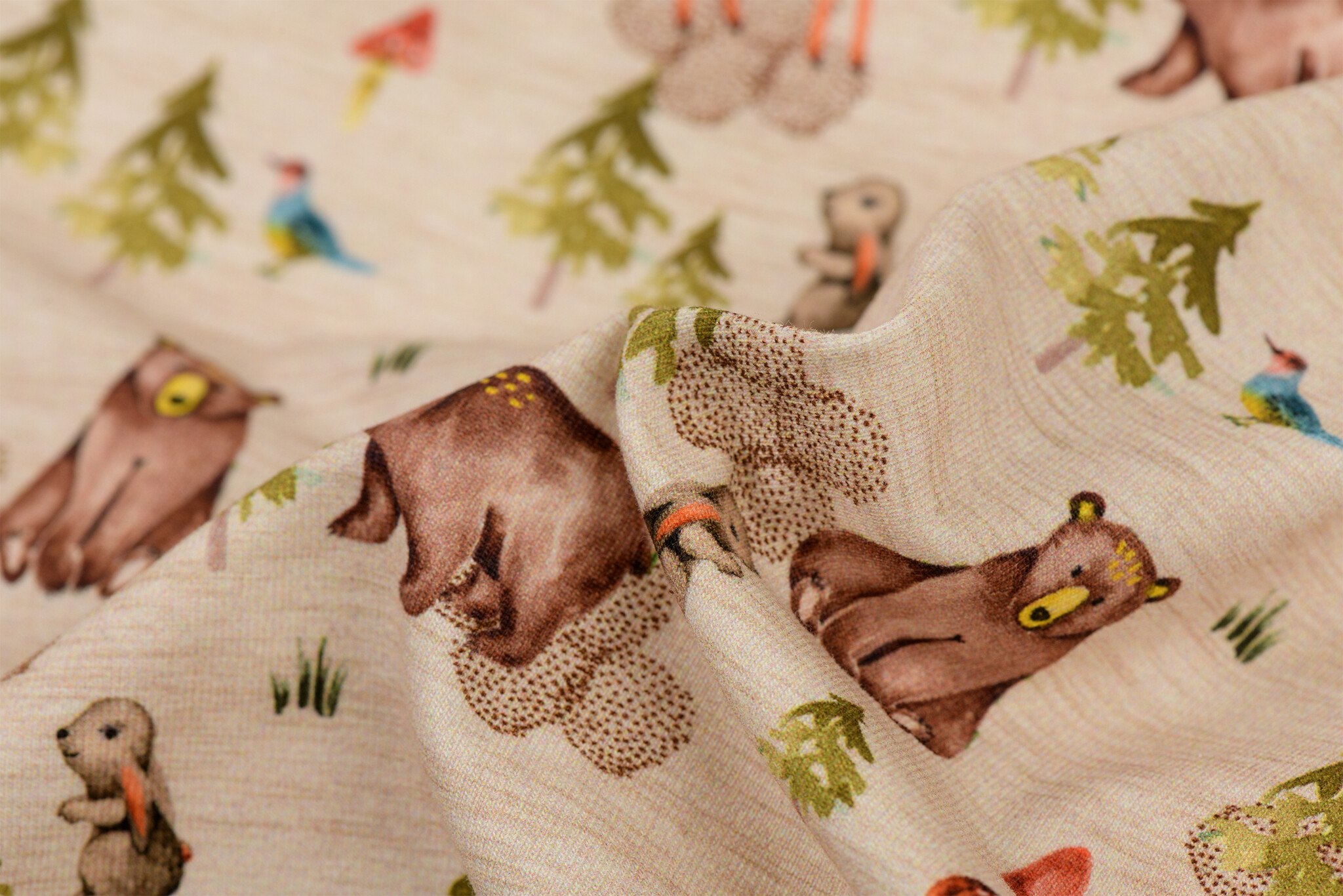 Jersey Katoen Digitale Print - Beige Bosachtig Dieren