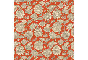 Katoen Stof Sharma Bloemen - Terracotta - Crème