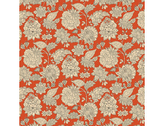 Katoen Stof Sharma Bloemen - Terracotta - Crème
