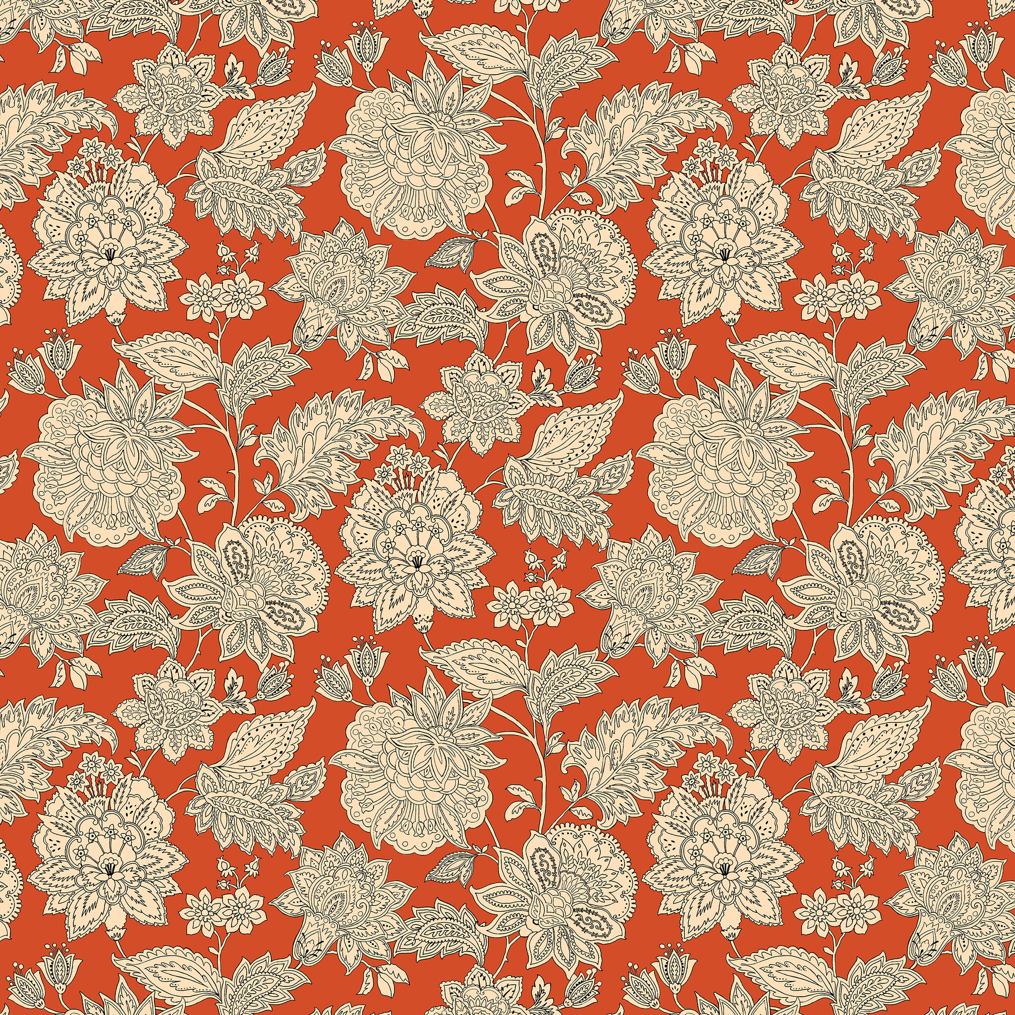 Katoen Stof Sharma Bloemen - Terracotta - Crème