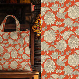 Katoen Stof Sharma Bloemen - Terracotta - Crème