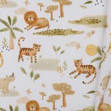 Katoen Poplin Stof - Jungle Dieren - Wit - Camel