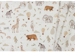 Katoen Poplin Stof - Safari Dieren Ecru - Camel