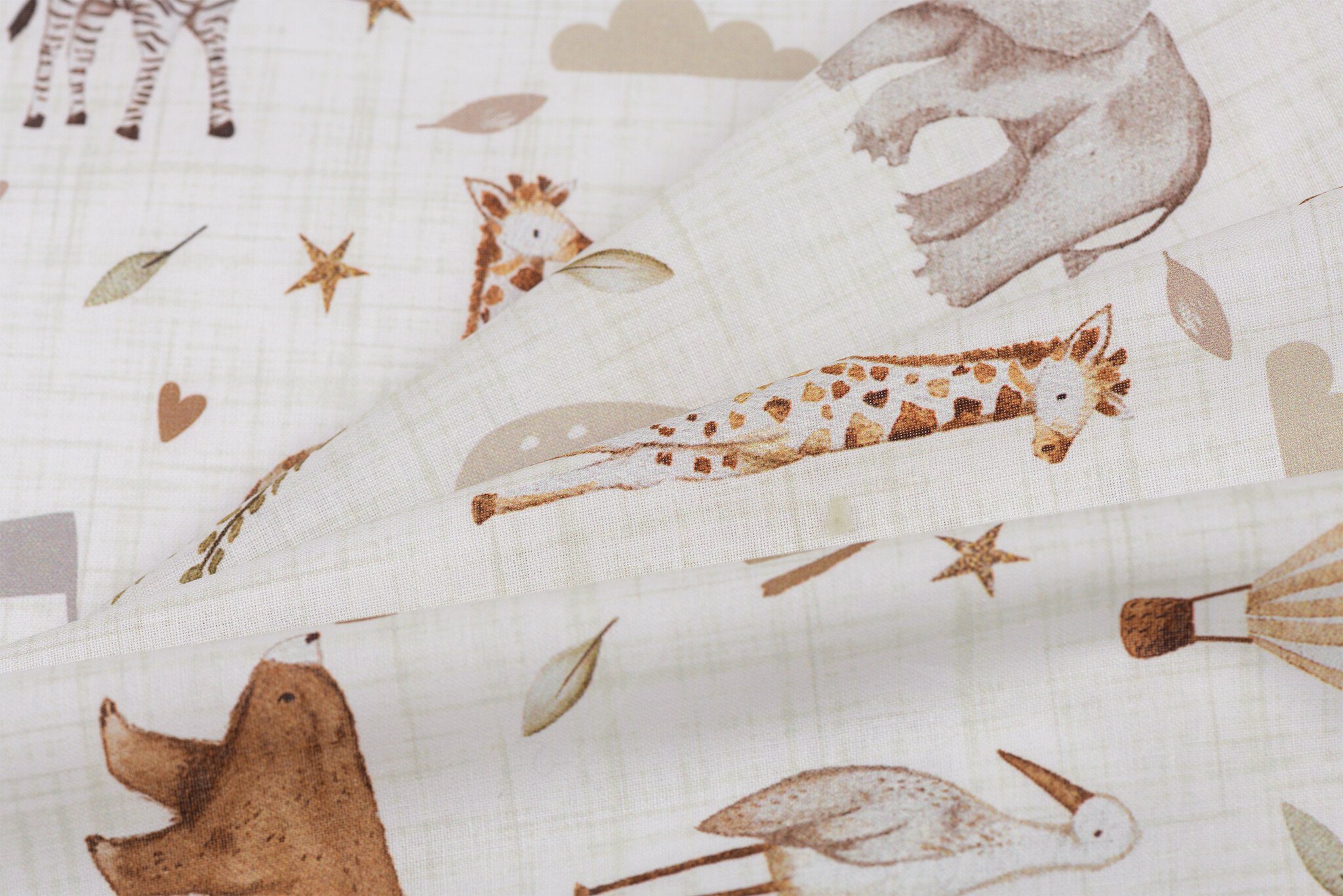 Katoen Poplin Stof - Safari Dieren Ecru - Camel