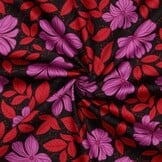 Katoen Satijn Stof - Bloemen - Rood