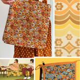 Katoen Stof Retro Bloemen Popette Aarde Geel