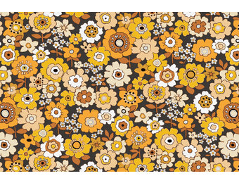 Katoen Stof Retro Bloemen Popette Aarde Geel