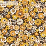 Katoen Stof Retro Bloemen Popette Aarde Geel