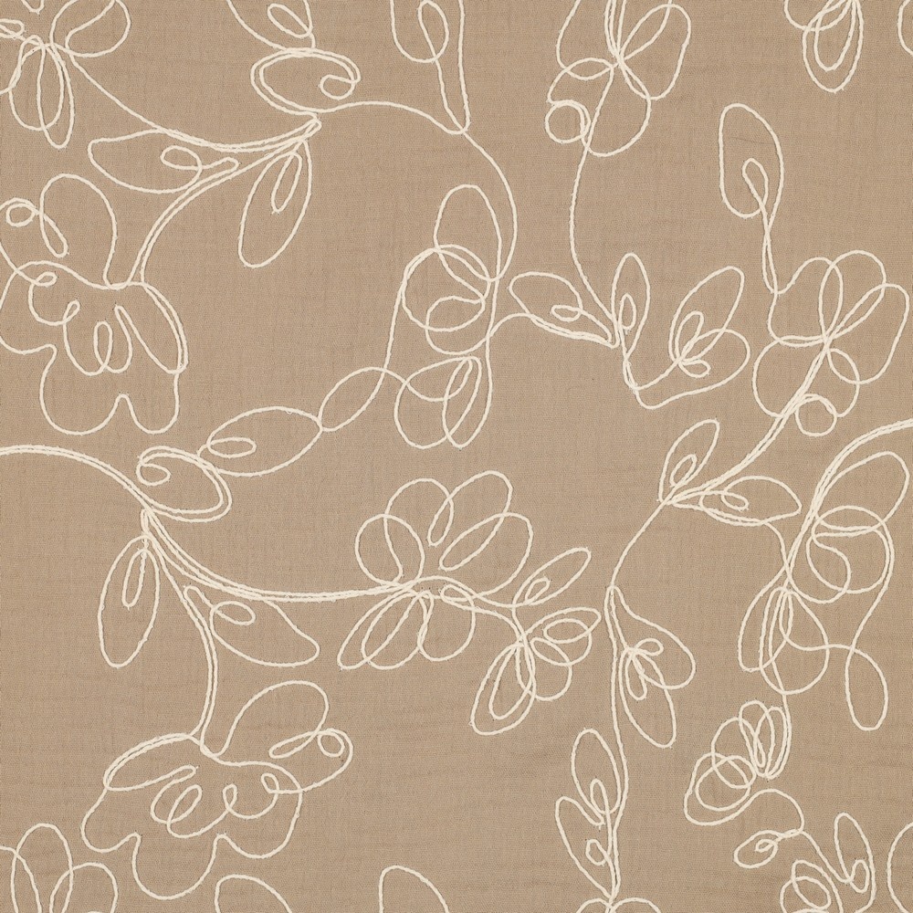 Hydrofiel Stof Embroidery Bloemenslinger - Beige