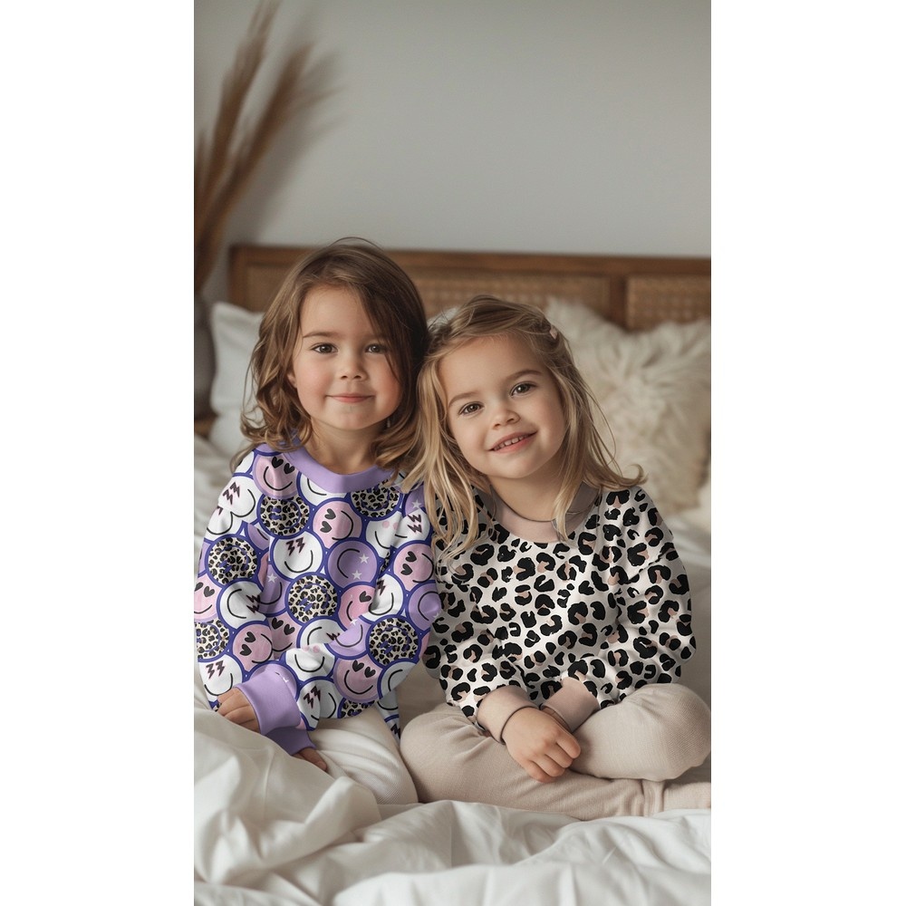 French Terry Stof Panter Happy Faces – Paars