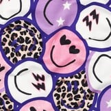 French Terry Stof Panter Happy Faces – Paars