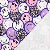 French Terry Stof Panter Happy Faces – Paars