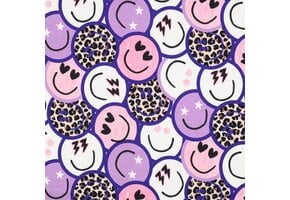 French Terry Stof Panter Happy Faces – Paars
