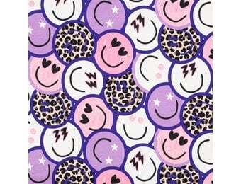 French Terry Stof Panter Happy Faces – Paars