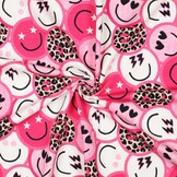 French Terry Stof Panter Happy Faces – Roze
