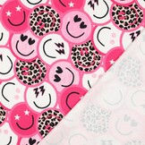 French Terry Stof Panter Happy Faces – Roze