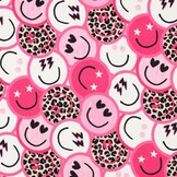 French Terry Stof Panter Happy Faces – Roze