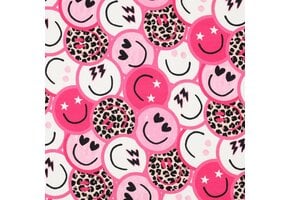 French Terry Stof Panter Happy Faces – Roze