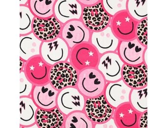 French Terry Stof Panter Happy Faces – Roze