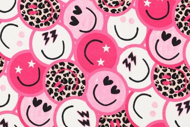 French Terry Stof Panter Happy Faces – Roze