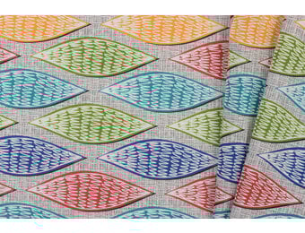 Katoen Stof Digitale Print - Retro Blaadjes Rhythm