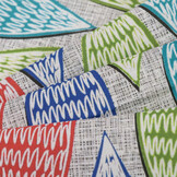 Katoen Stof Digitale Print - Retro Blaadjes Rhythm