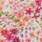 Wafelkatoen Piqué Stof - Gebroken Wit met Roze Bloemen
