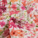 Wafelkatoen Piqué Stof - Gebroken Wit met Roze Bloemen