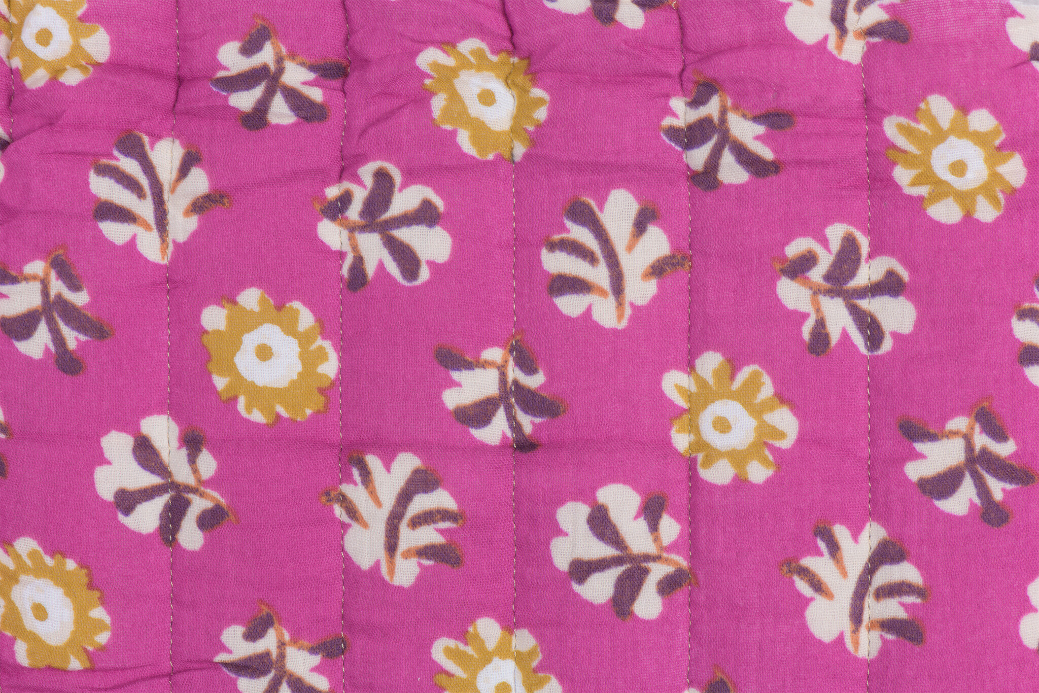 Double Gauze Matelassé Stof - Daia - Fuchsia & Ecru - Bloemen