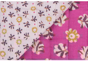 Double Gauze Matelassé Stof - Daia - Fuchsia & Ecru - Bloemen