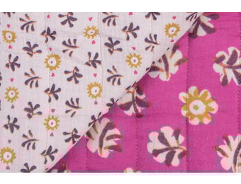 Double Gauze Matelassé Stof - Daia - Fuchsia & Ecru - Bloemen