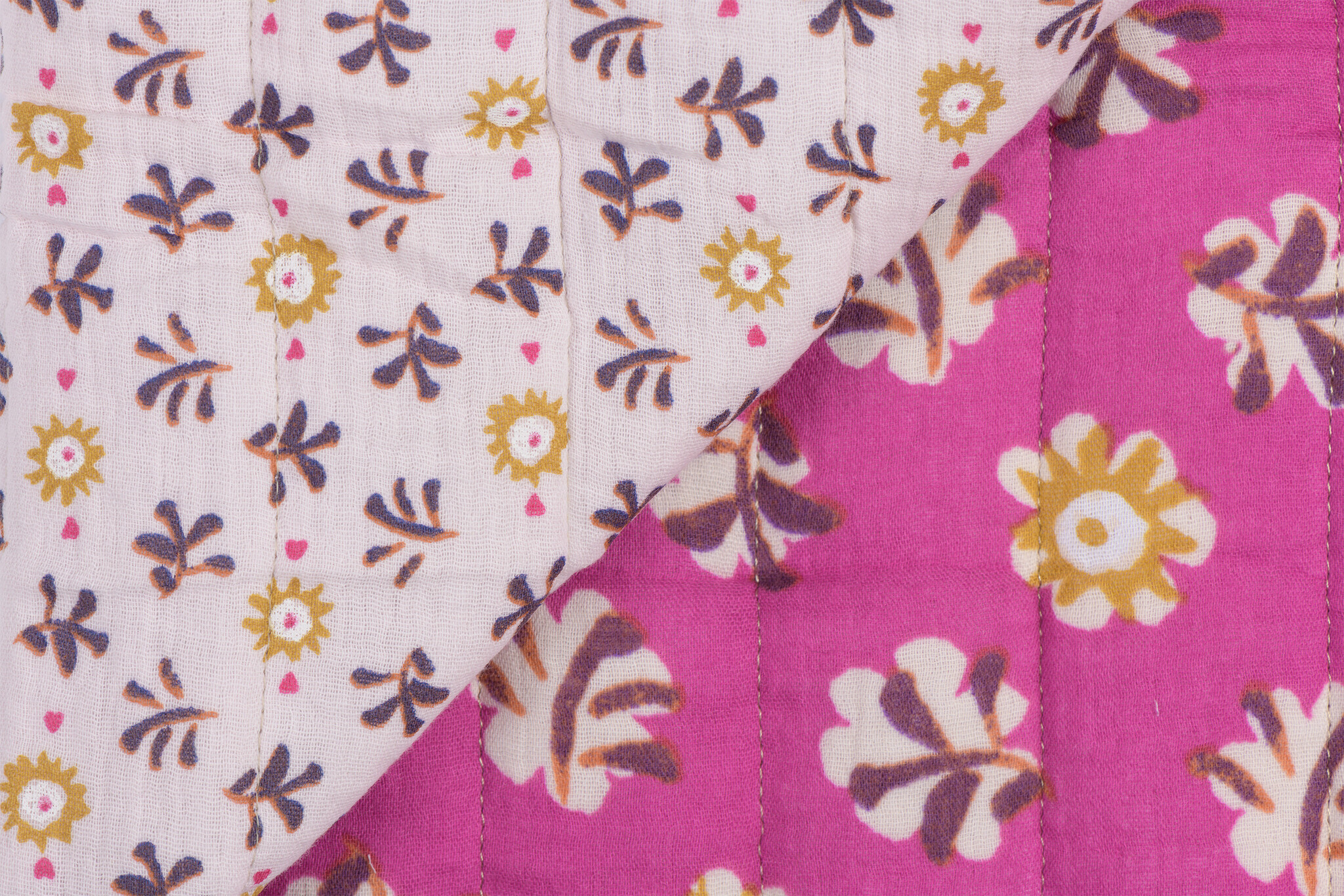 Double Gauze Matelassé Stof - Daia - Fuchsia & Ecru - Bloemen